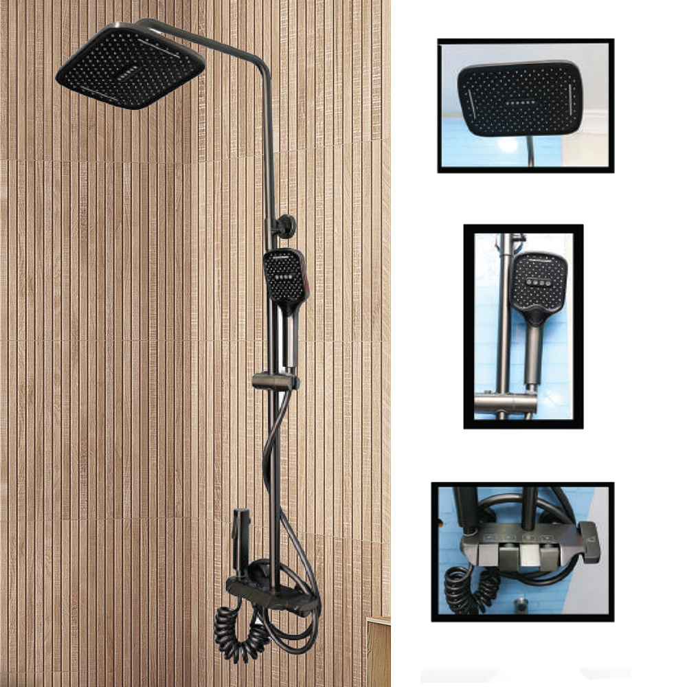 Piano Shower Mixer in Nairobi, Kenya | Bathroom Shower Set with Gray Wall Mounted Piano System Unit | KS1052 | Four Way Shower Set | Shower Sets IN Nairobi Kenya
